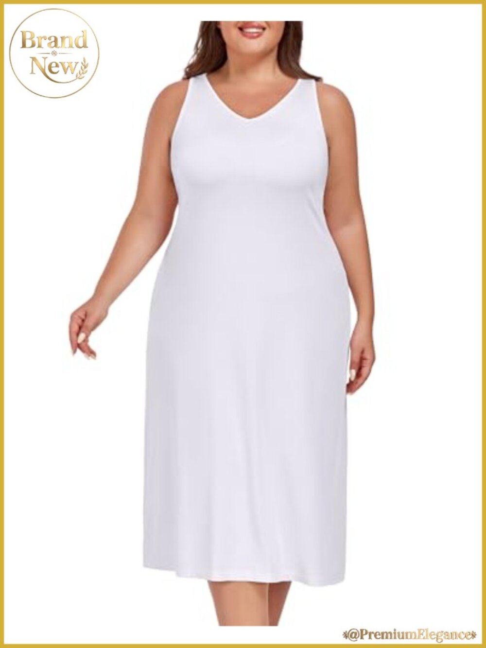 Plus Size Full Slip Under Dress V-Neck Soft Stretchy Polyester Spandex